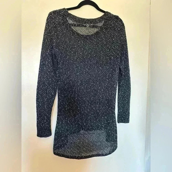 Black and White Eileen Fisher High Low Crewneck Sweater - Picture 1 of 4